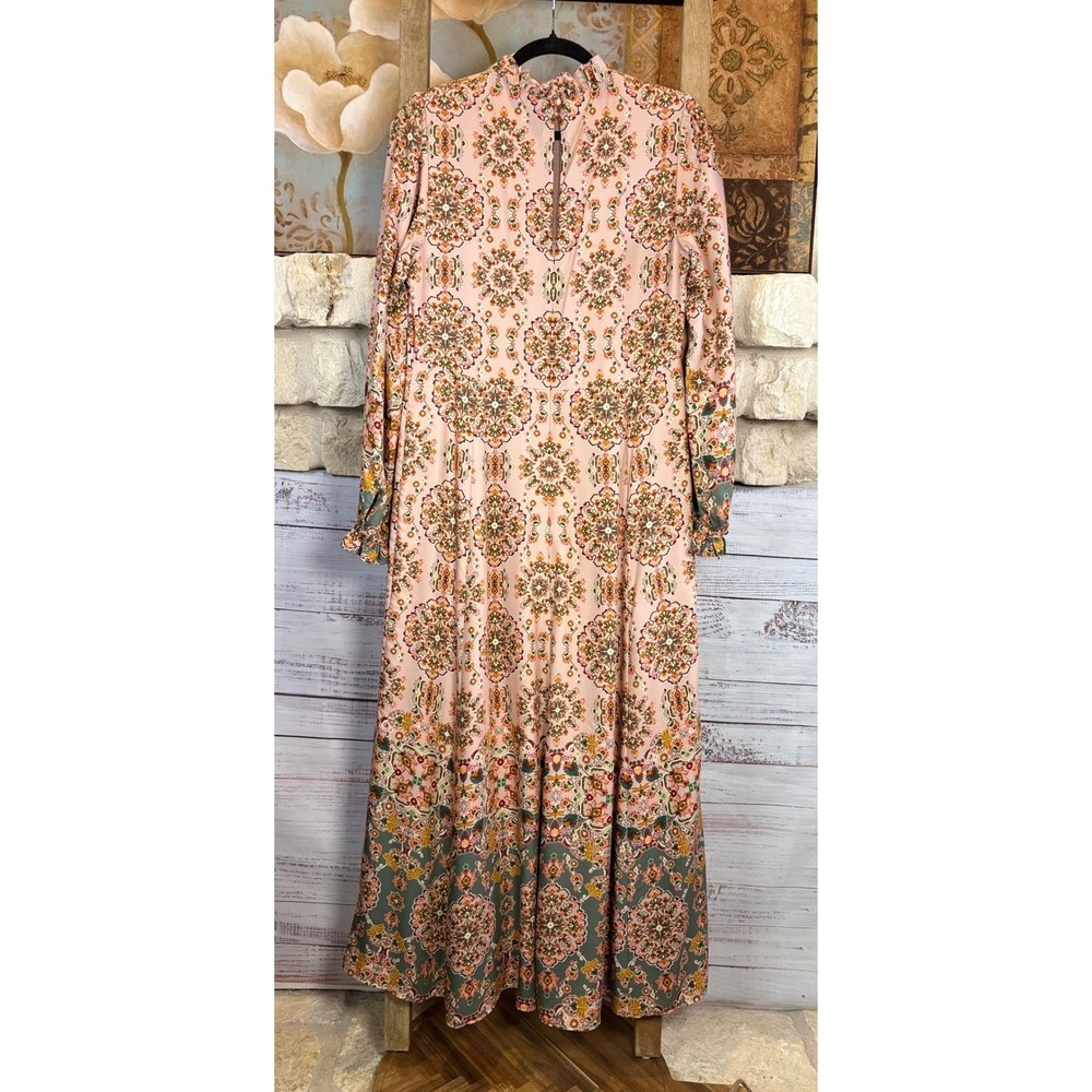 Boden Silk Blend Tapestry Print Ruffle Neck Maxi Dress Pink Multi Size 6 - Picture 16 of 16